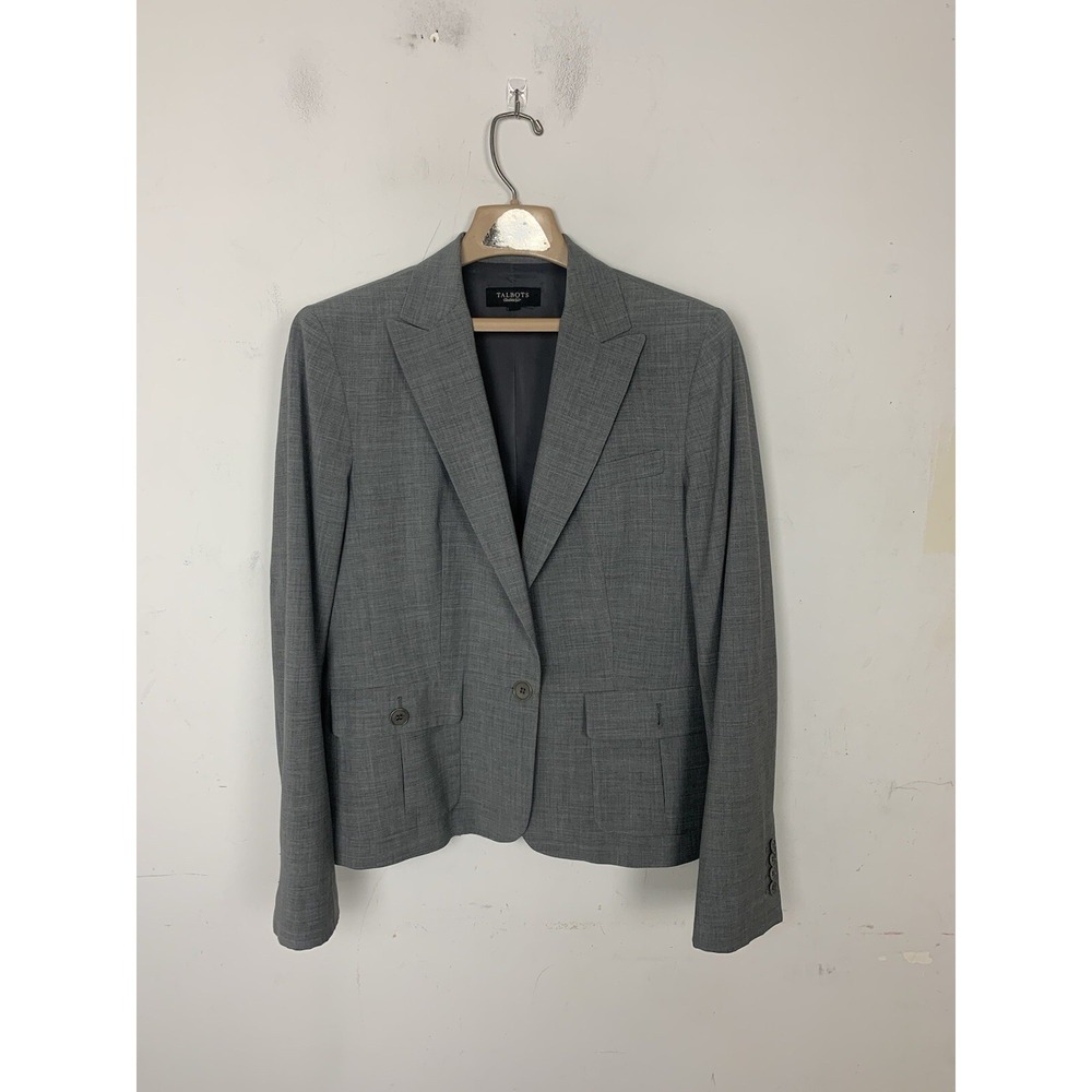 Talbots Womens Blazer 12 Career Corporate Wool Blend Office Capsule Minimal Gray